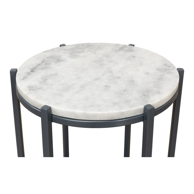 Contemporary Black Stone and Metal Round Side Table, 16"
