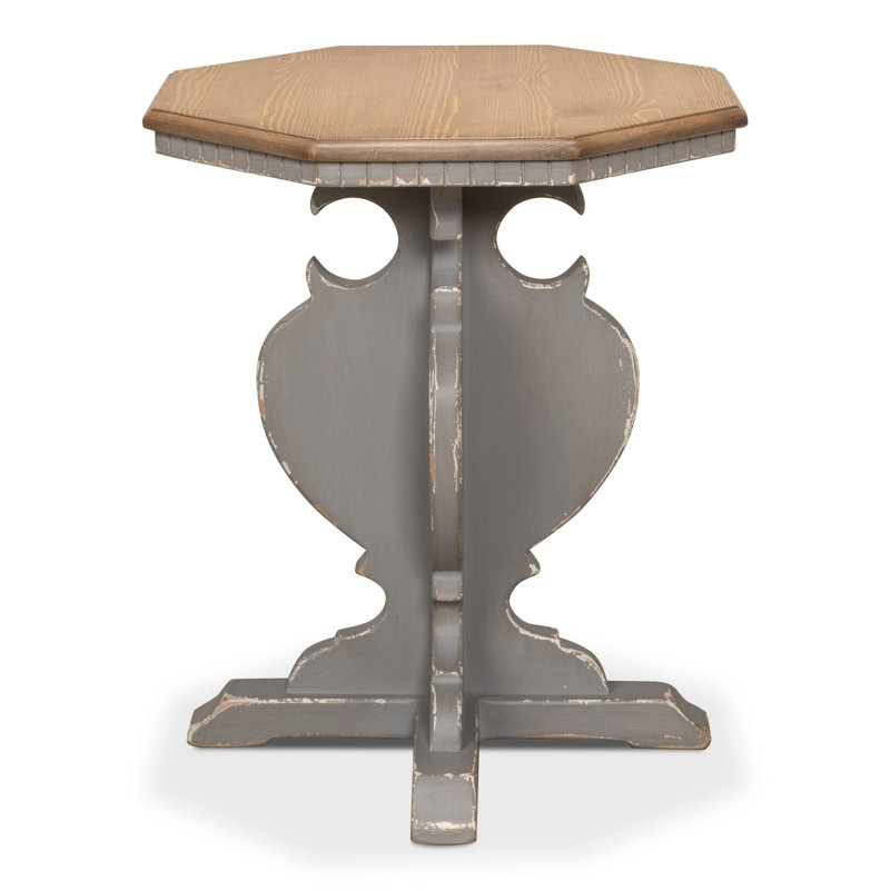 Traditional Octagonal Green Wood & Metal Side Table with Storage