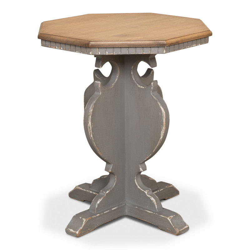 Traditional Octagonal Green Wood & Metal Side Table with Storage