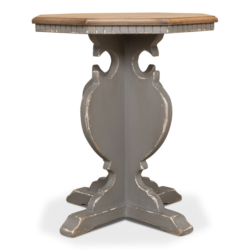 Traditional Octagonal Green Wood & Metal Side Table with Storage