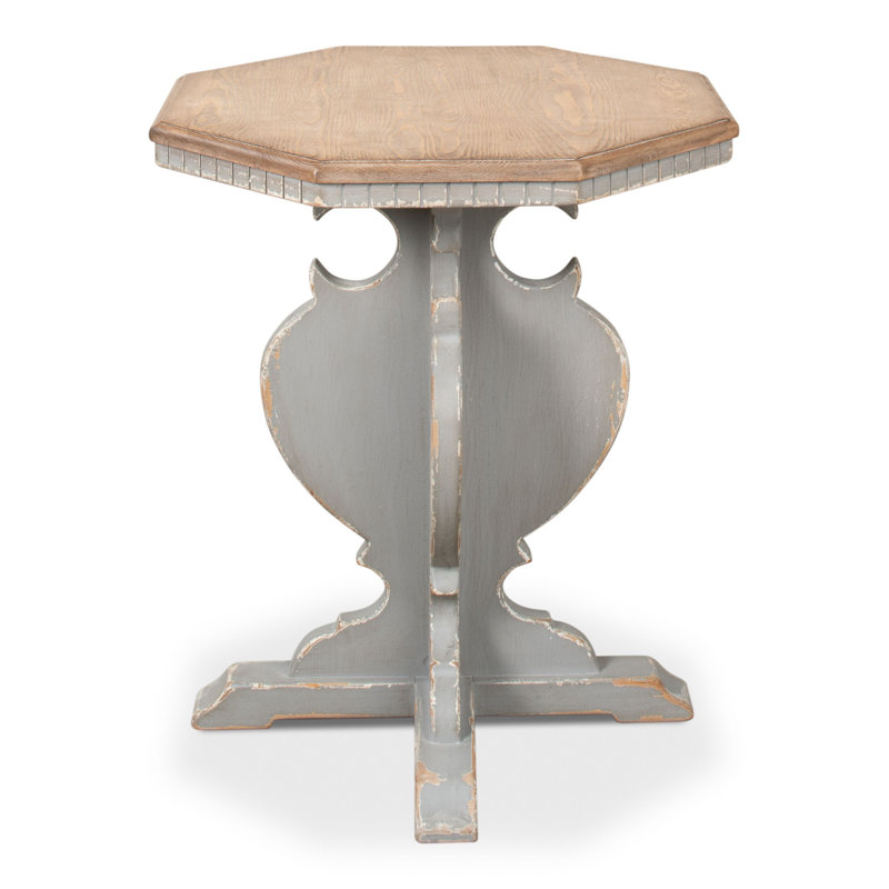Traditional Octagonal Green Wood & Metal Side Table with Storage