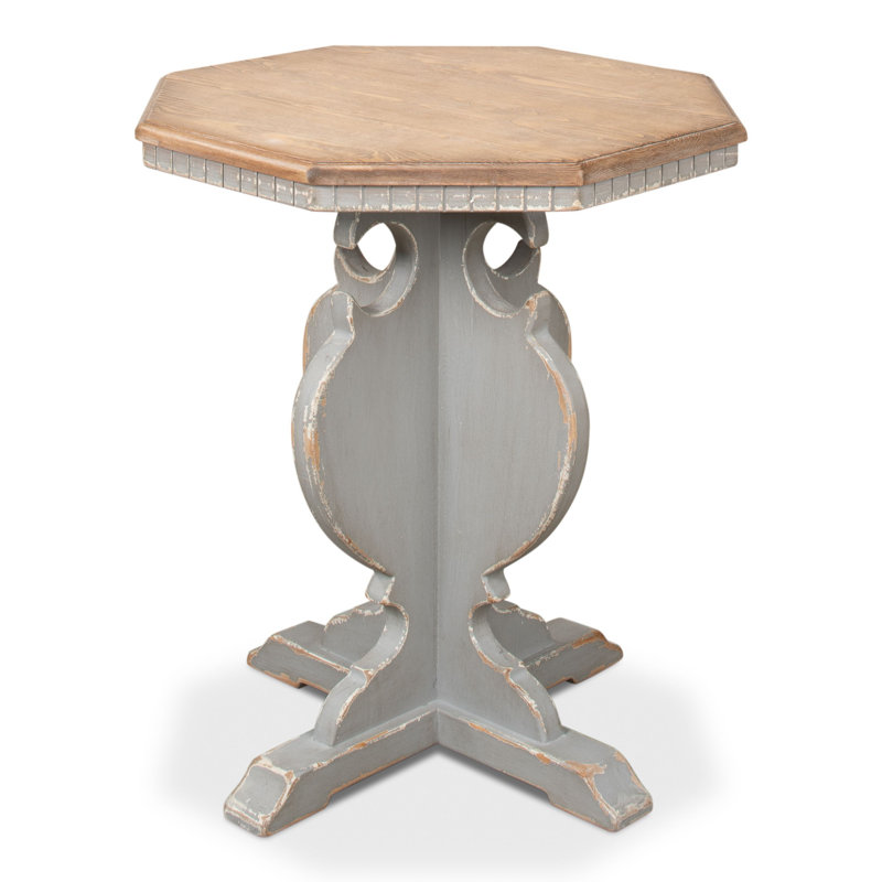 Traditional Octagonal Green Wood & Metal Side Table with Storage