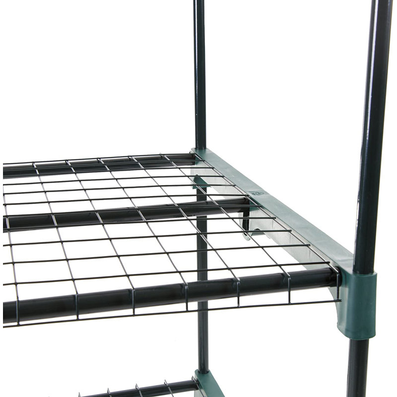 Compact 5' Green Mini Greenhouse with Roll-Up Door and Mesh Shelves