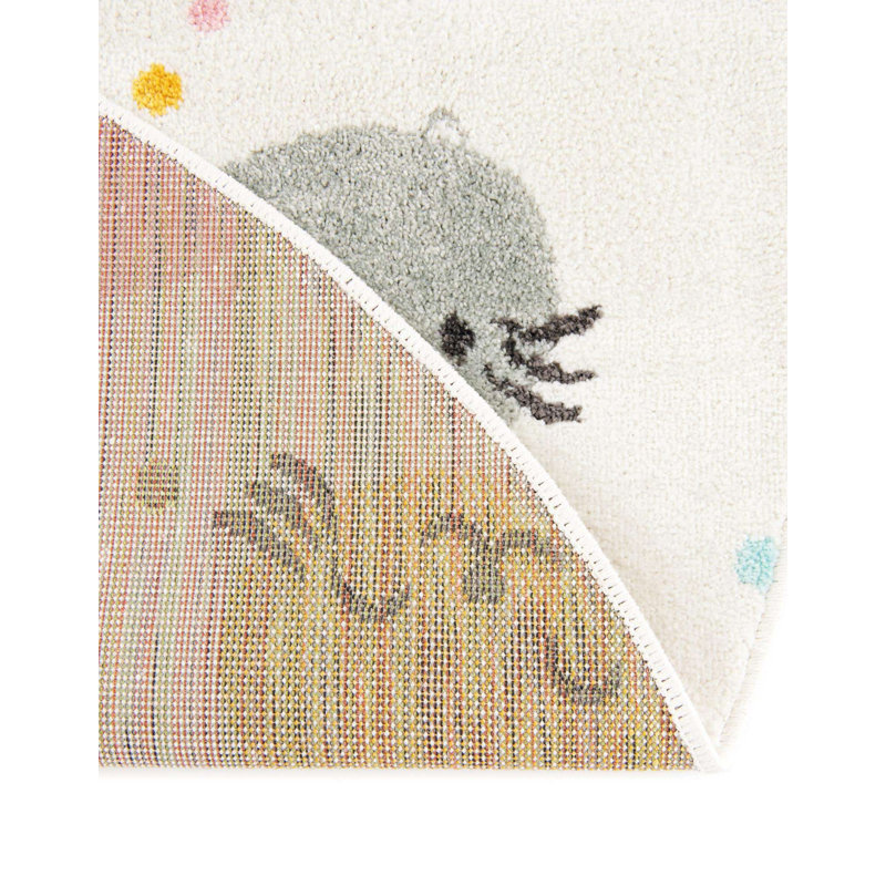 Ivory Round Kids Rug with Colorful Cat Faces