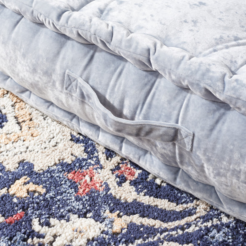 Gray Velvet Square Floor Pillow with Handle