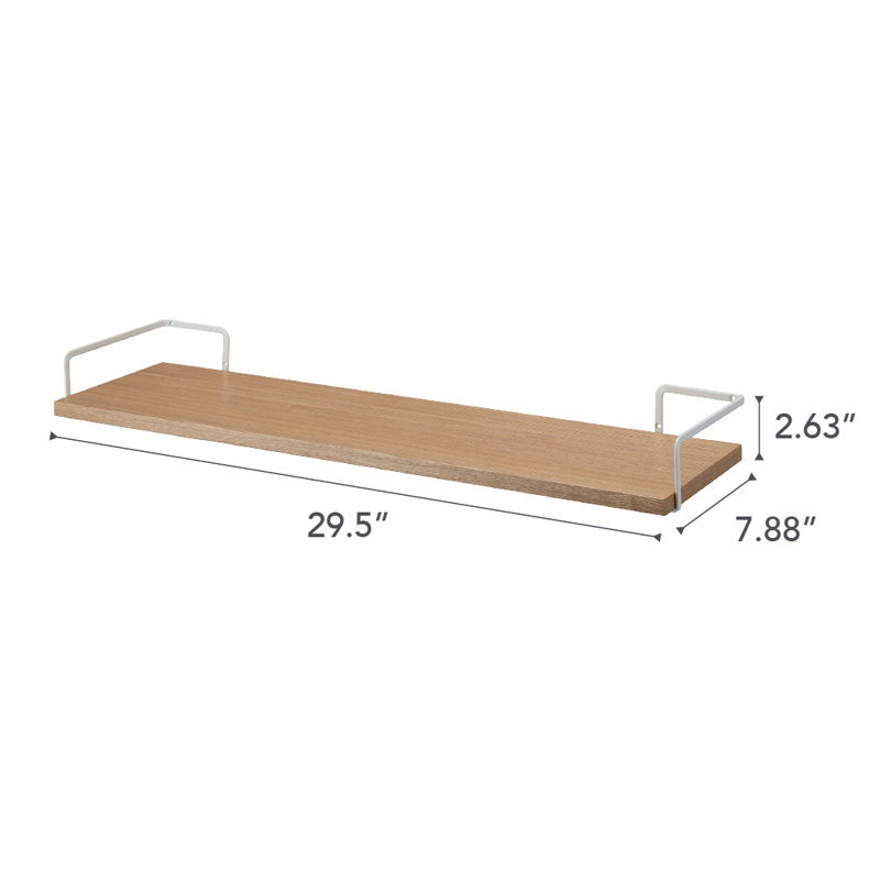 White Wall-Mounted Wood Shelf with Steel Brackets