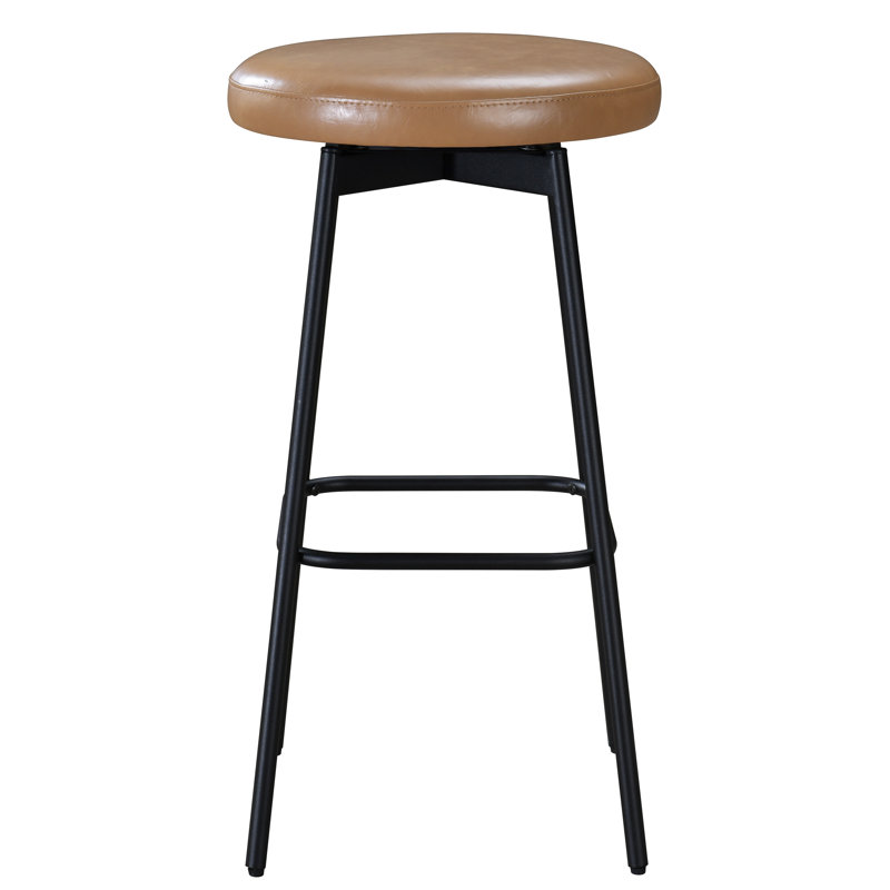 Doheny 29" Black and Tan Swivel Barstool with Leather Seat