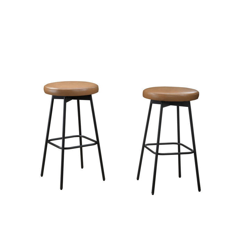 Doheny 29" Black and Tan Swivel Barstool with Leather Seat