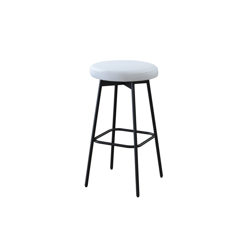 White Upholstered Swivel Barstool with Black Steel Legs, Set of 2
