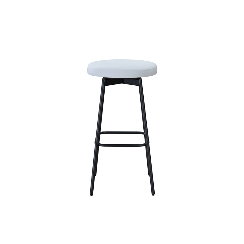 White Upholstered Swivel Barstool with Black Steel Legs, Set of 2
