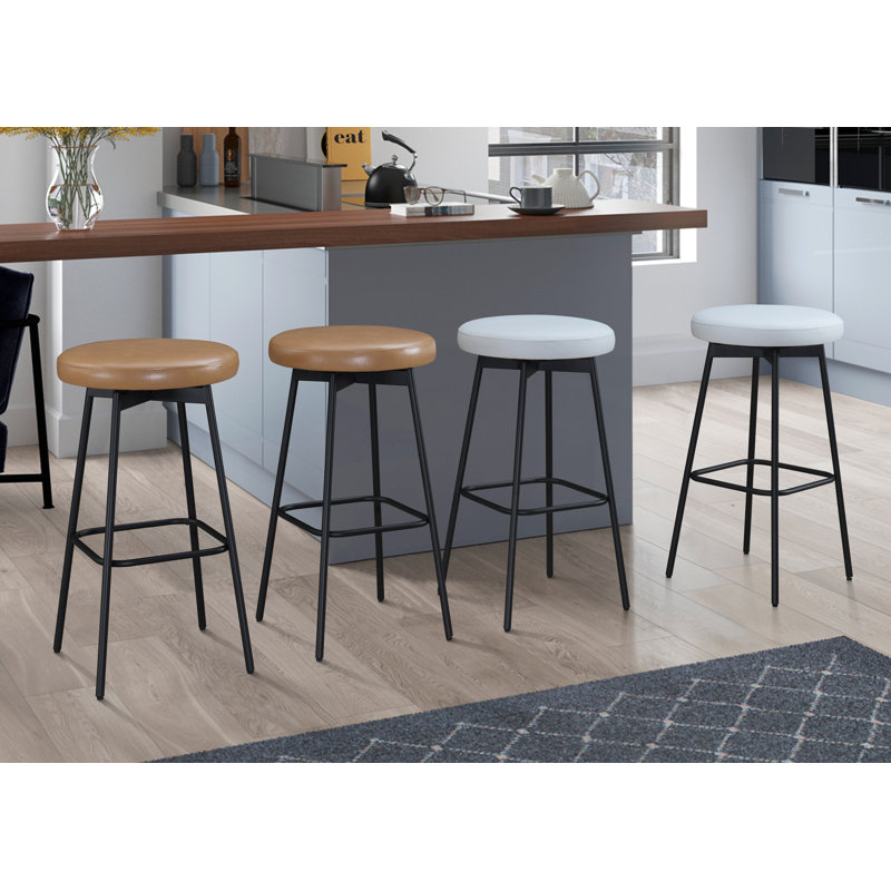 Doheny 29" Black and Tan Swivel Barstool with Leather Seat