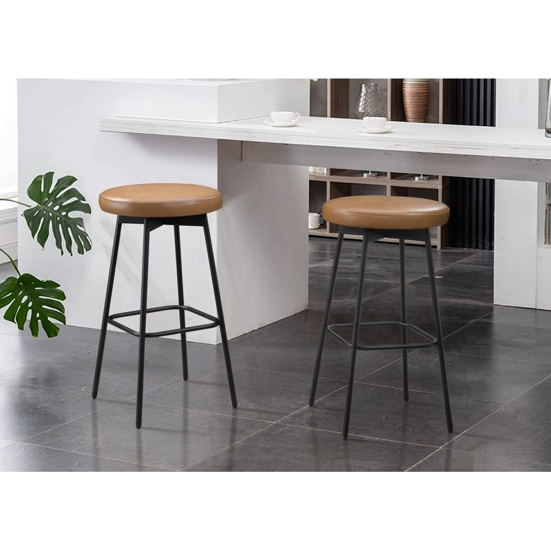 Doheny 29" Black and Tan Swivel Barstool with Leather Seat