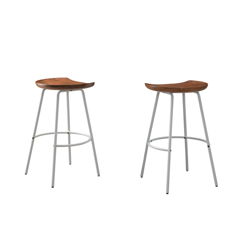 Milano 24" White Steel and Walnut Wood Finish Modern Barstool