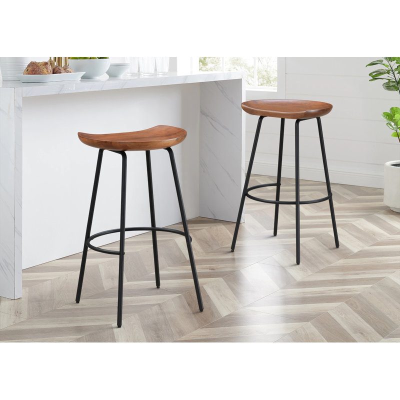 Milano 24" White Steel and Walnut Wood Finish Modern Barstool