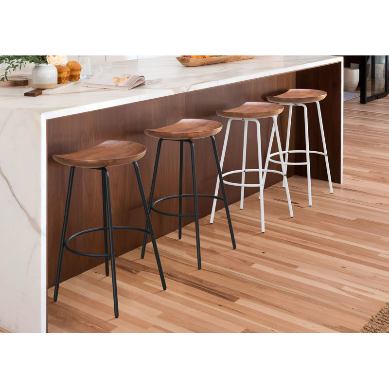 Milano 24" White Steel and Walnut Wood Finish Modern Barstool