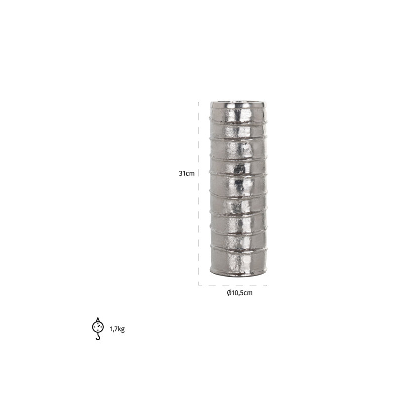 Linde 12'' Rustic Silver Ribbed Aluminum Hurricane
