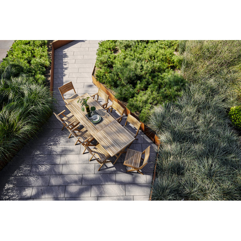Teak Folding Patio Chair with Gray Cushions