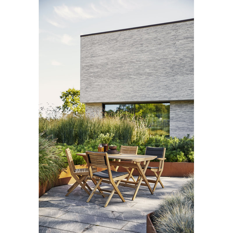Teak Folding Patio Chair with Gray Cushions