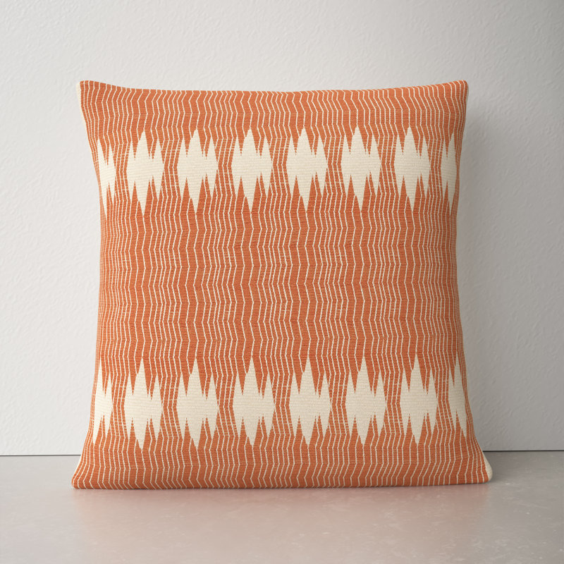 Terracotta and Ivory Geometric Cotton Throw Pillow