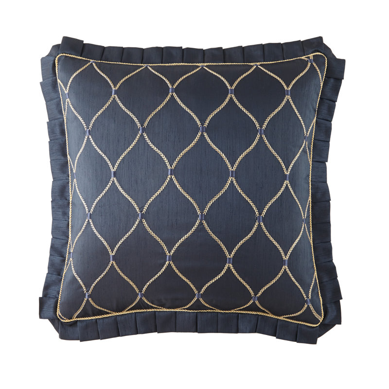 Navy and Gold Reversible Queen Comforter Set with Embroidery