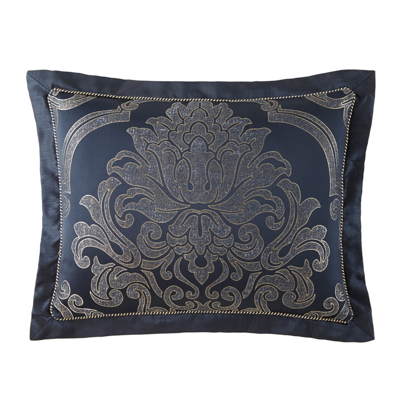 Navy and Gold Reversible Queen Comforter Set with Embroidery