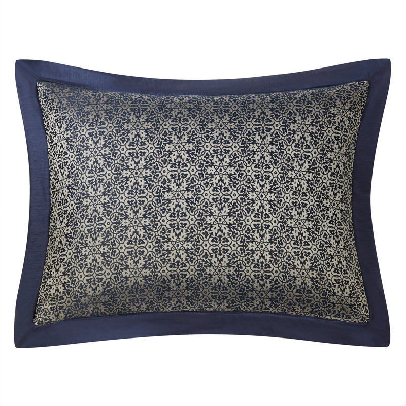 Navy and Gold Reversible Queen Comforter Set with Embroidery