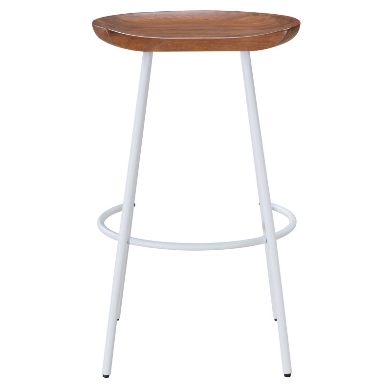 Milano 24" White Steel and Walnut Wood Finish Modern Barstool
