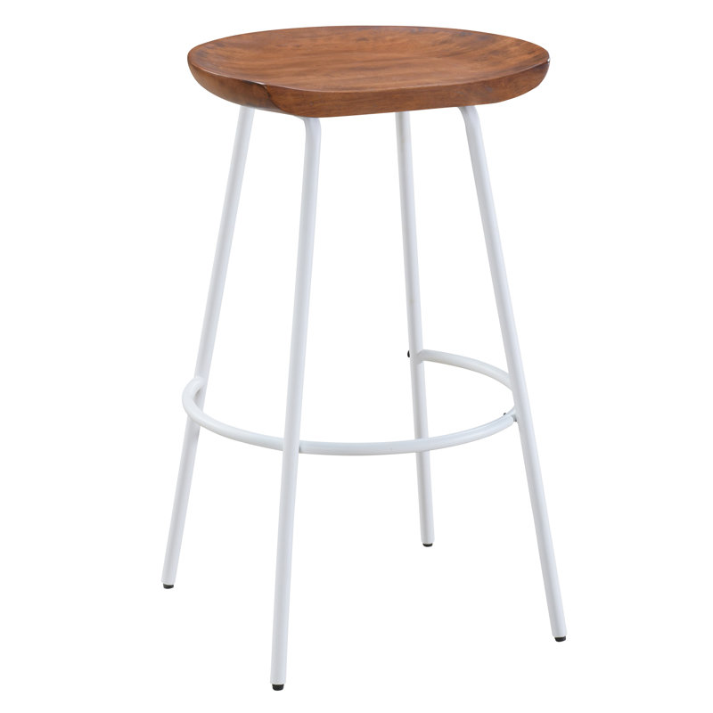Milano 24" White Steel and Walnut Wood Finish Modern Barstool