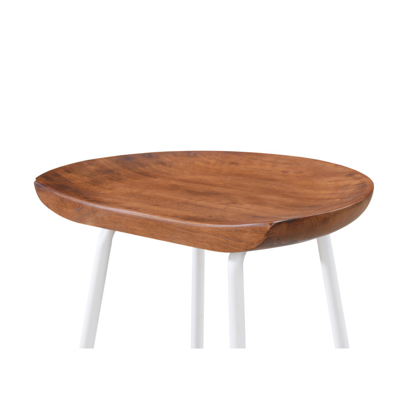 Milano 24" White Steel and Walnut Wood Finish Modern Barstool