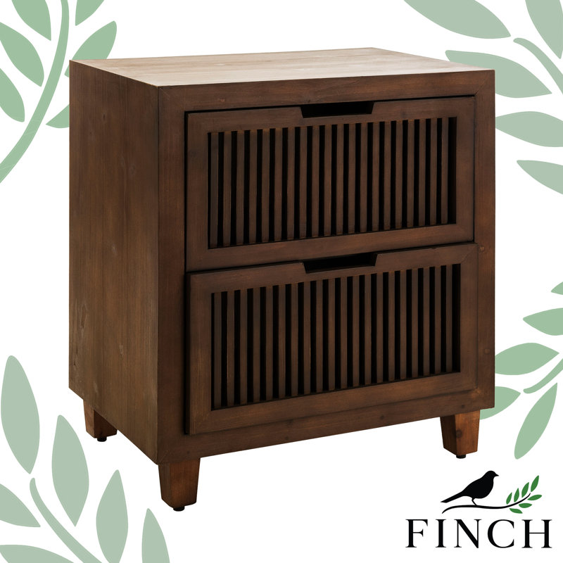 Sawyer Minimalist Ash Wood 2-Drawer Cabinet in Walnut Brown