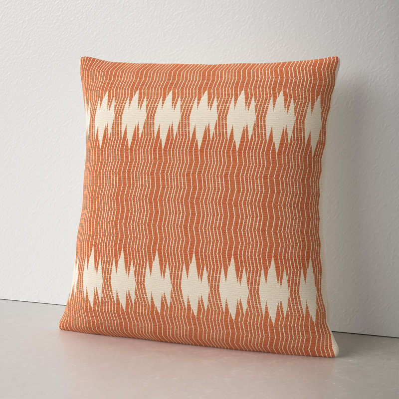 Terracotta and Ivory Geometric Cotton Throw Pillow