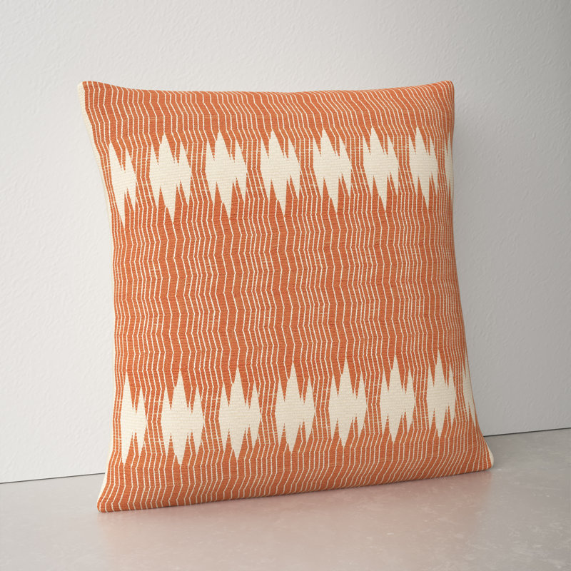 Terracotta and Ivory Geometric Cotton Throw Pillow