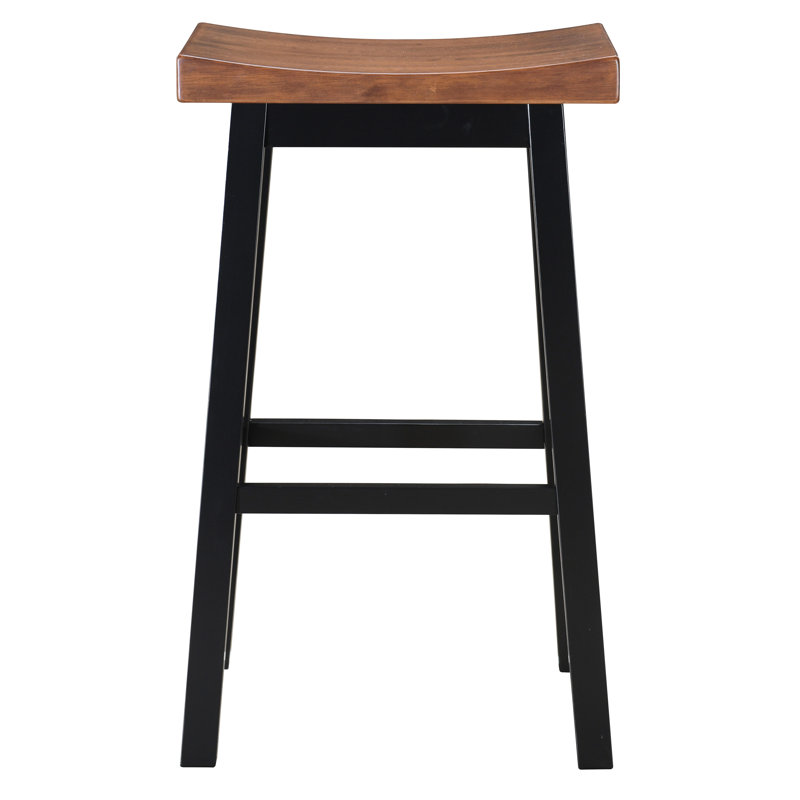 Rustic Farmhouse 29" Rubberwood Saddle Barstool, Brown, Set of 2