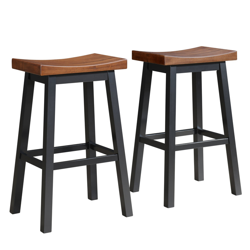 Rustic Farmhouse 29" Rubberwood Saddle Barstool, Brown, Set of 2