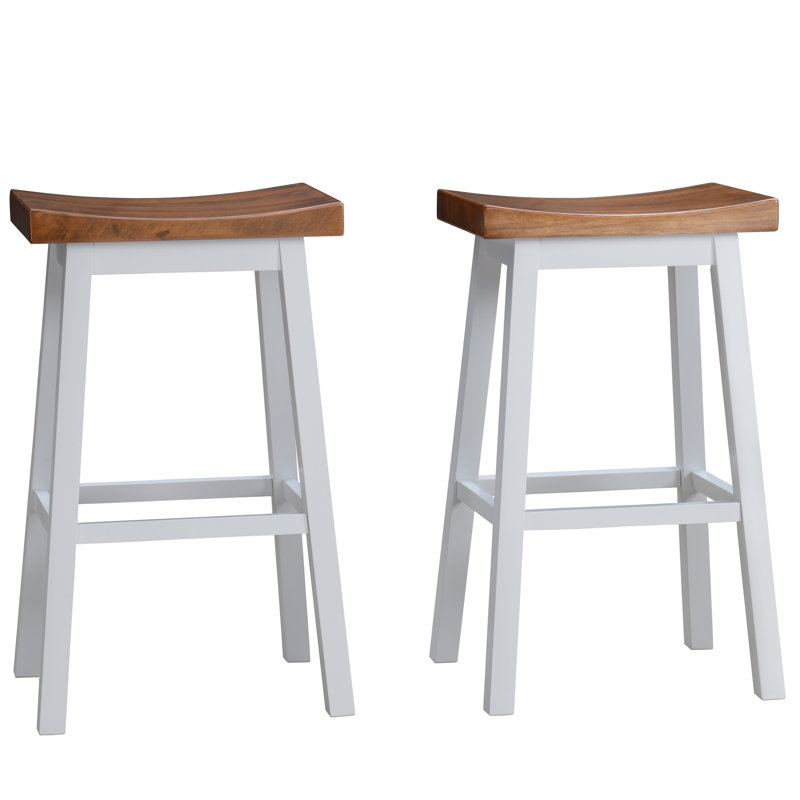 Lakewood 24" Walnut and White Solid Wood Saddle Barstool Set