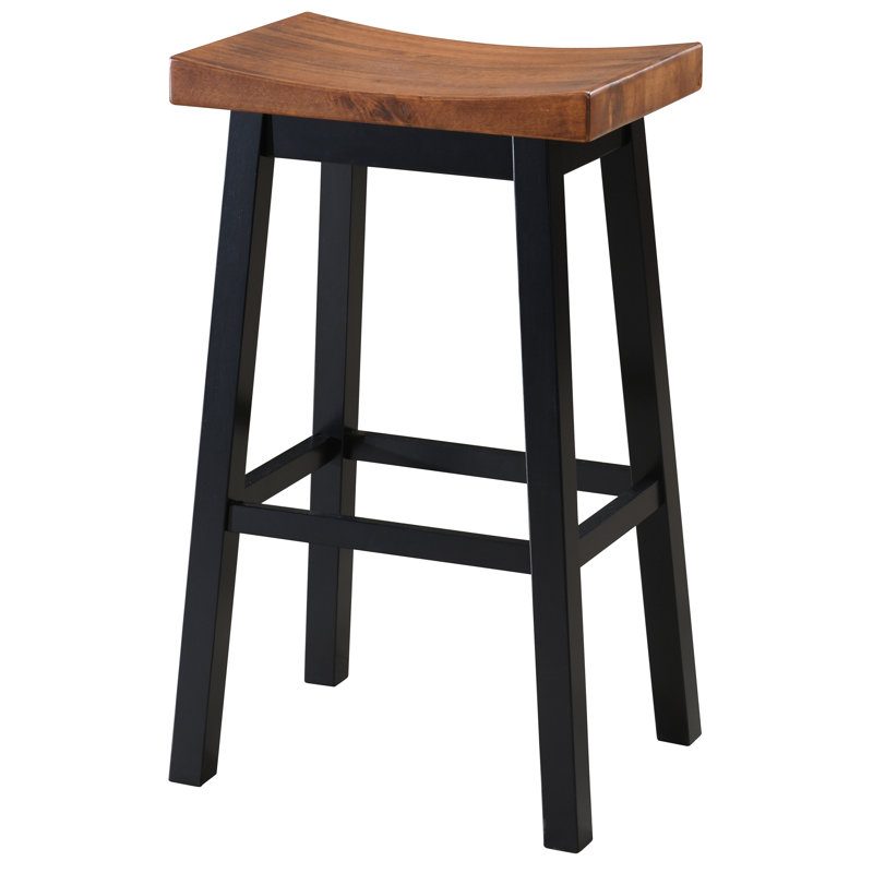 Rustic Farmhouse 29" Rubberwood Saddle Barstool, Brown, Set of 2