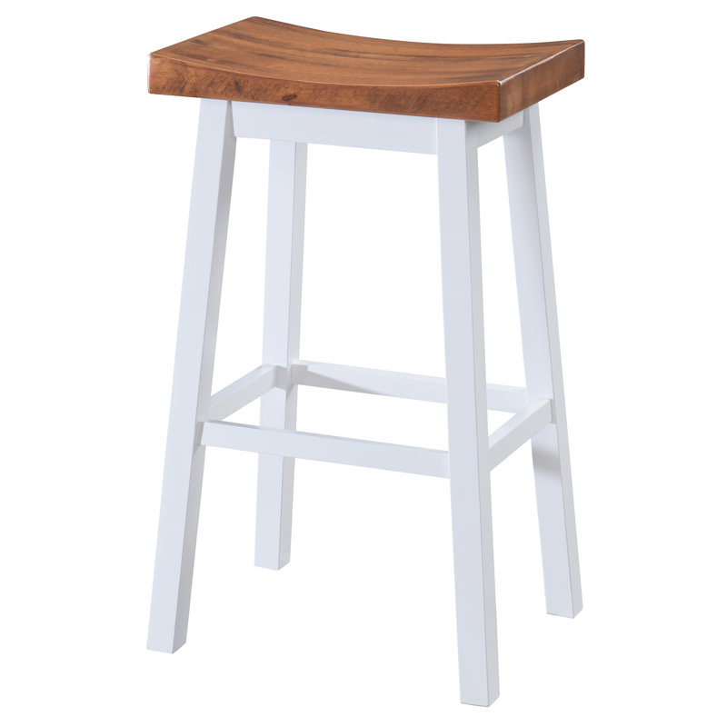 Lakewood 24" Walnut and White Solid Wood Saddle Barstool Set