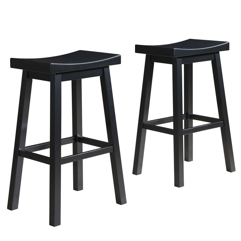 Lakewood 24" Black Rubberwood Saddle Barstool Set of 2