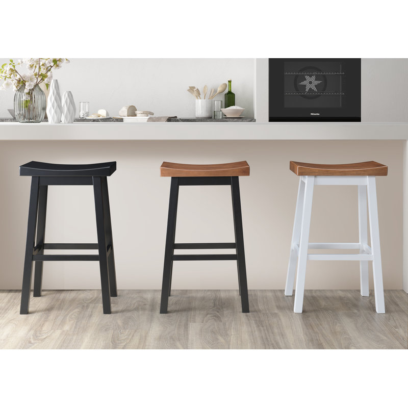 Rustic Farmhouse 29" Rubberwood Saddle Barstool, Brown, Set of 2