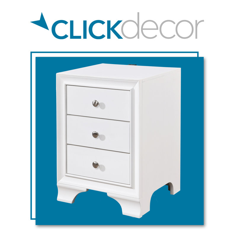 Edmond Traditional White 3-Drawer Nightstand with USB Charging