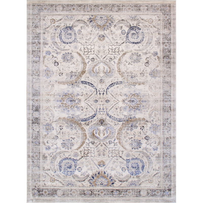 Off-White Easy Care Synthetic 4' x 6' Rectangular Area Rug