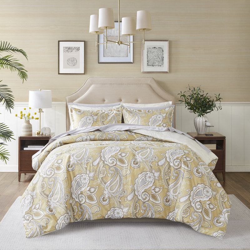 Full Gray Paisley Microfiber Bed in a Bag Set