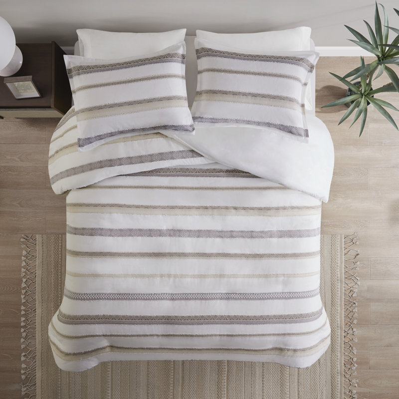 Neutral Clipped Jacquard Stripe Full/Queen Duvet Cover Set