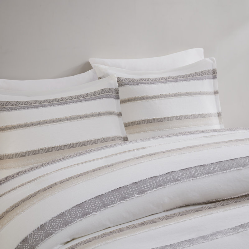 Neutral Clipped Jacquard Stripe Full/Queen Duvet Cover Set