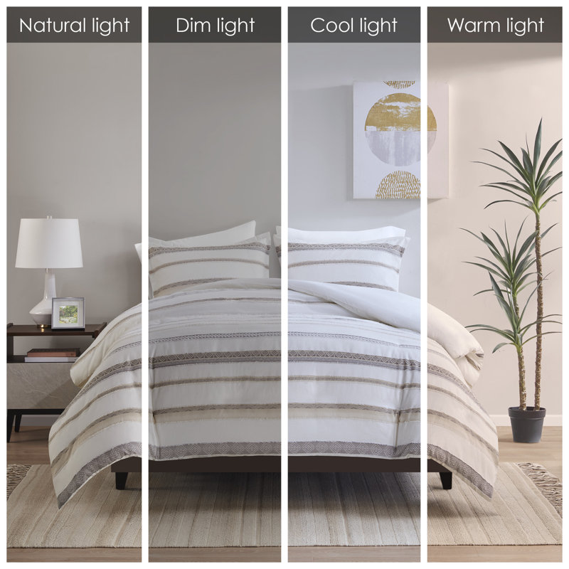 Neutral Clipped Jacquard Stripe Full/Queen Duvet Cover Set