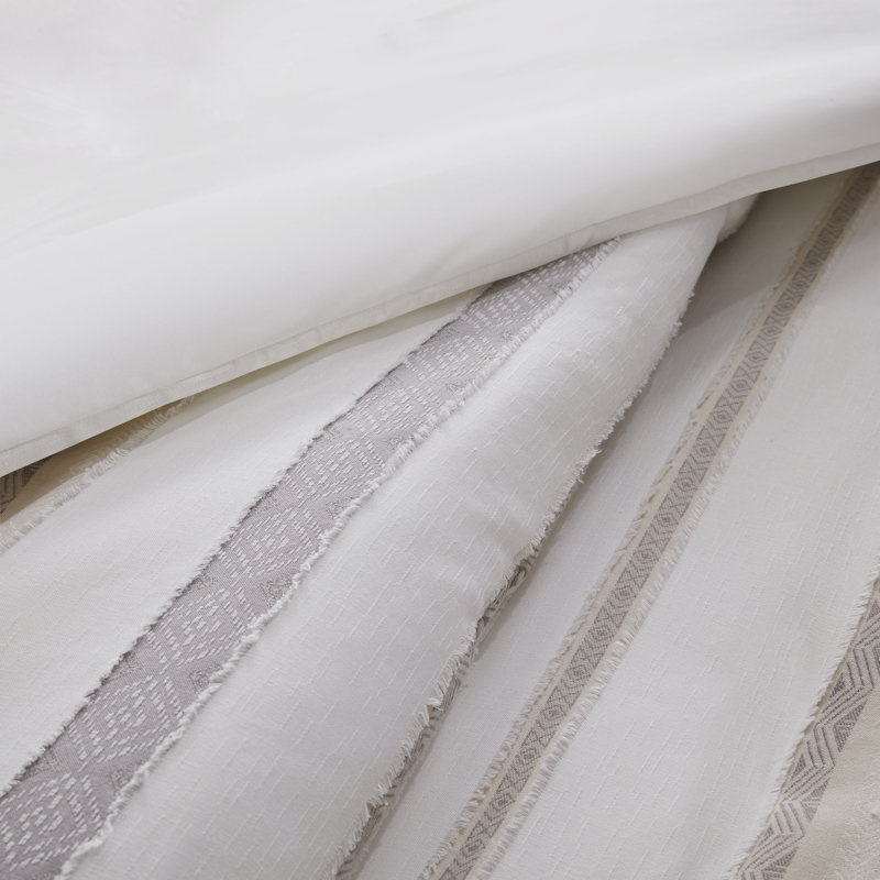 Neutral Clipped Jacquard Stripe Full/Queen Duvet Cover Set