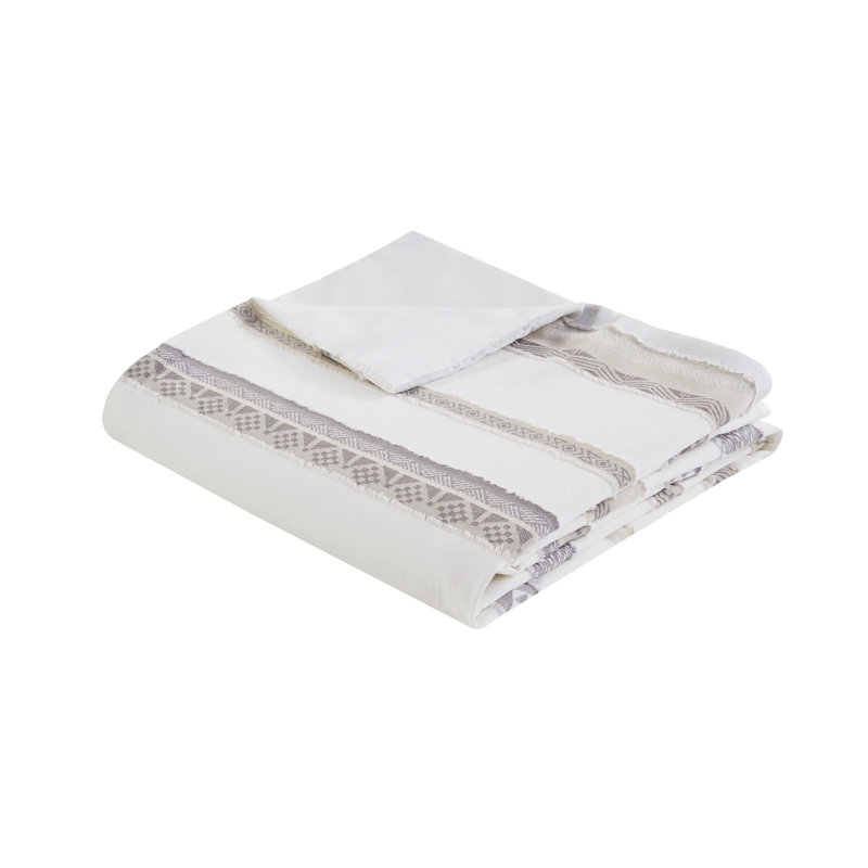 Neutral Clipped Jacquard Stripe Full/Queen Duvet Cover Set