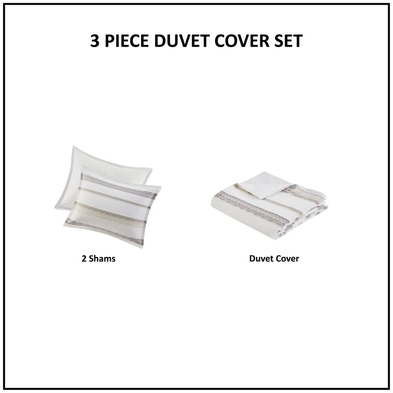 Neutral Clipped Jacquard Stripe Full/Queen Duvet Cover Set