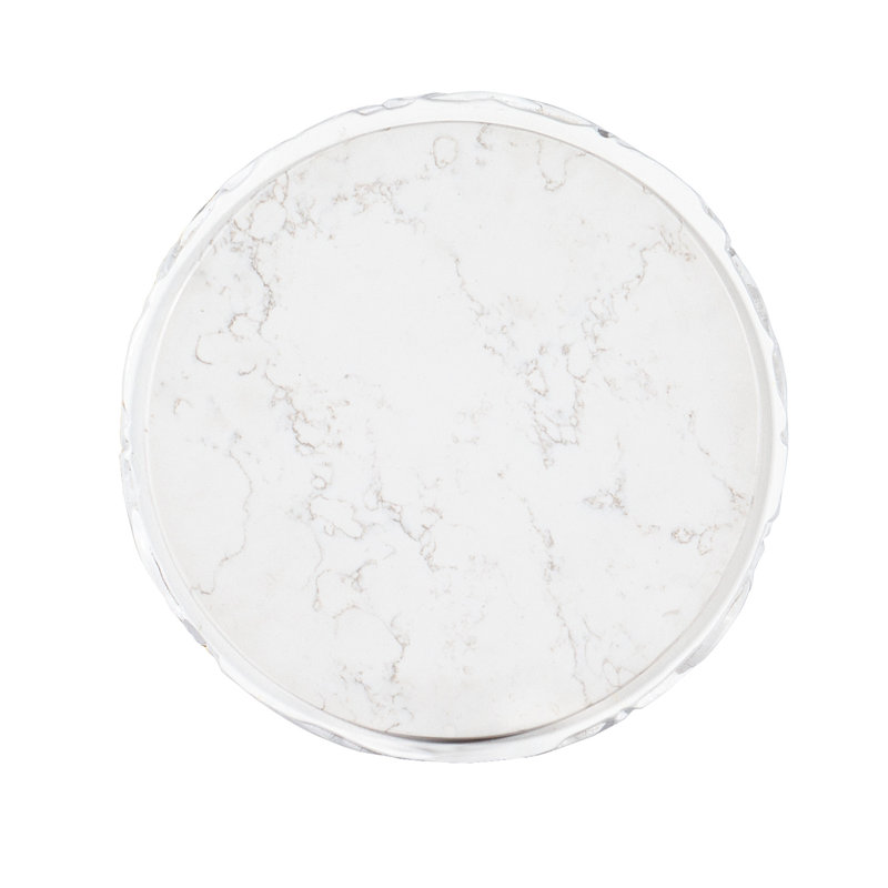 White and Gold Round Resin and Quartz End Table