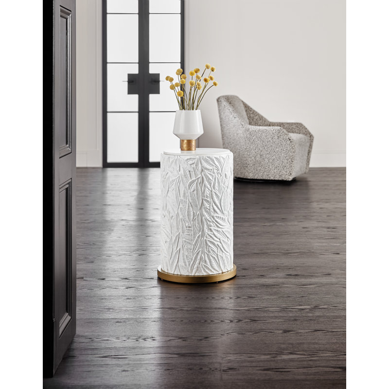 White and Gold Round Resin and Quartz End Table
